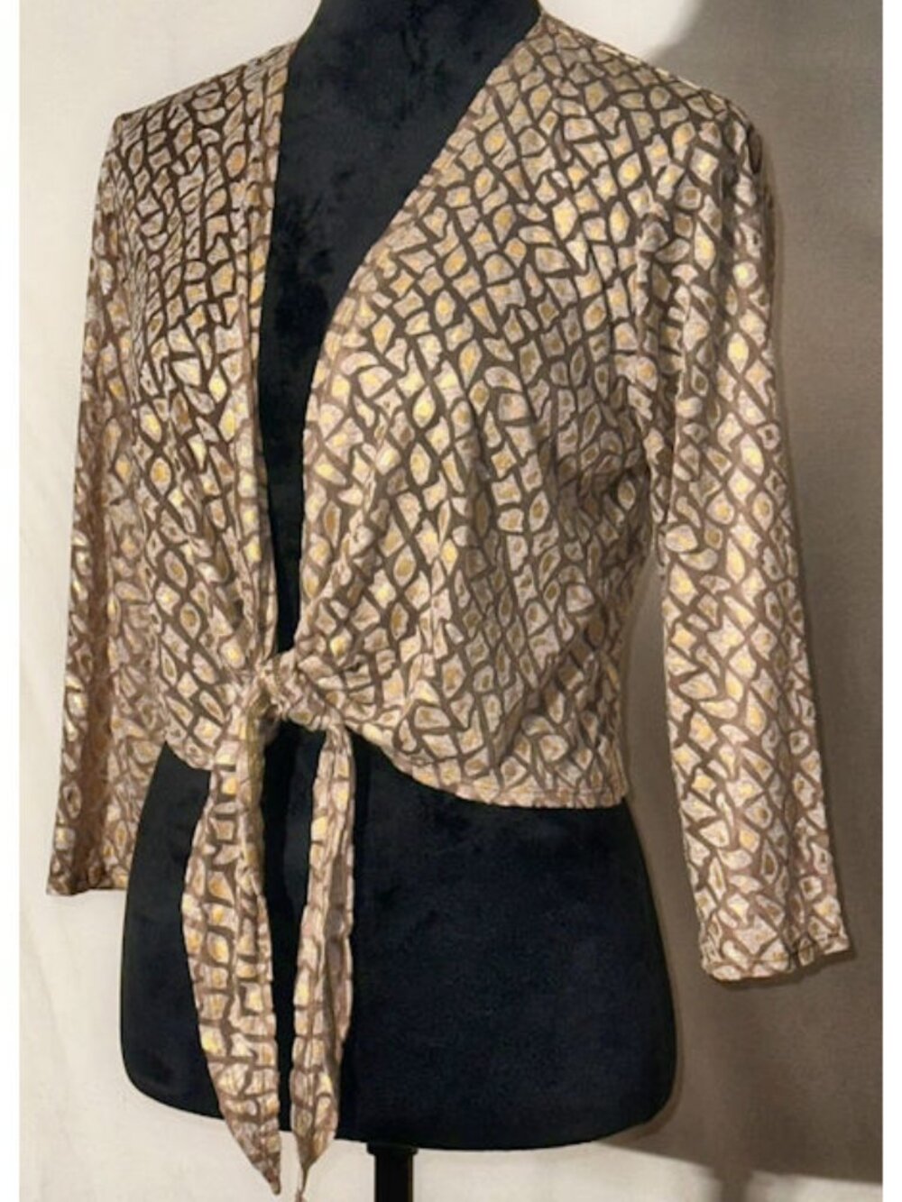 CHICO'S Travelers Collection Gold and Brown Blouse, One Size - Picture 4 of 8